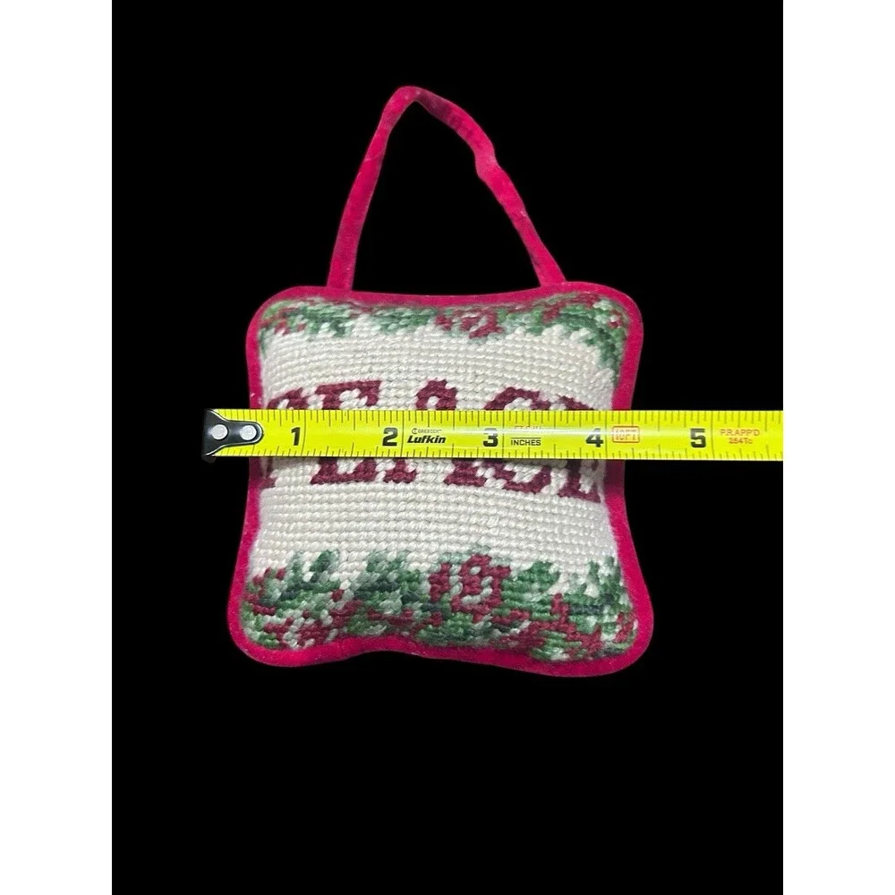 Vtg Needlepoint Peace Doorknob Mini Pillow Hanging Decoration Velvet Back As Is